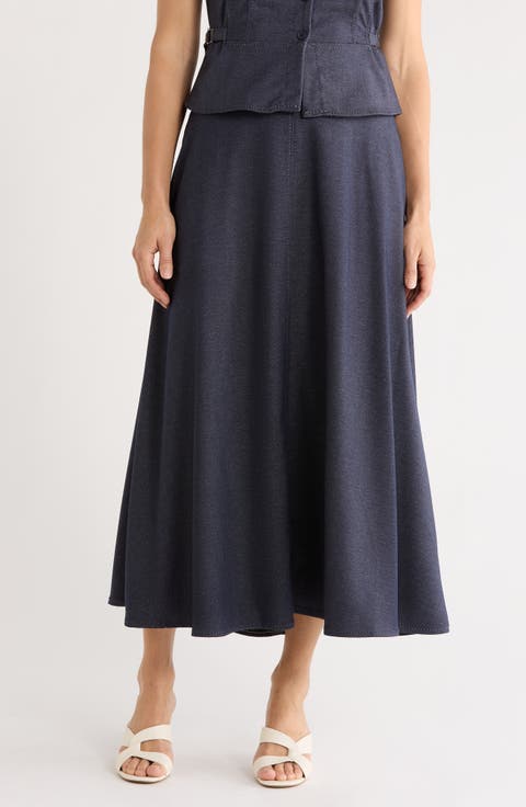 Topstitched A-Line Maxi Skirt
