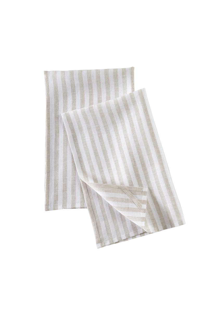 Solino Home Linen Kitchen Towels Set of 2, 17 x 26 Inch for Dining Table, Holiday and Everyday Table Decor - Amalfi Stripe, Alternate, color, Natural And White