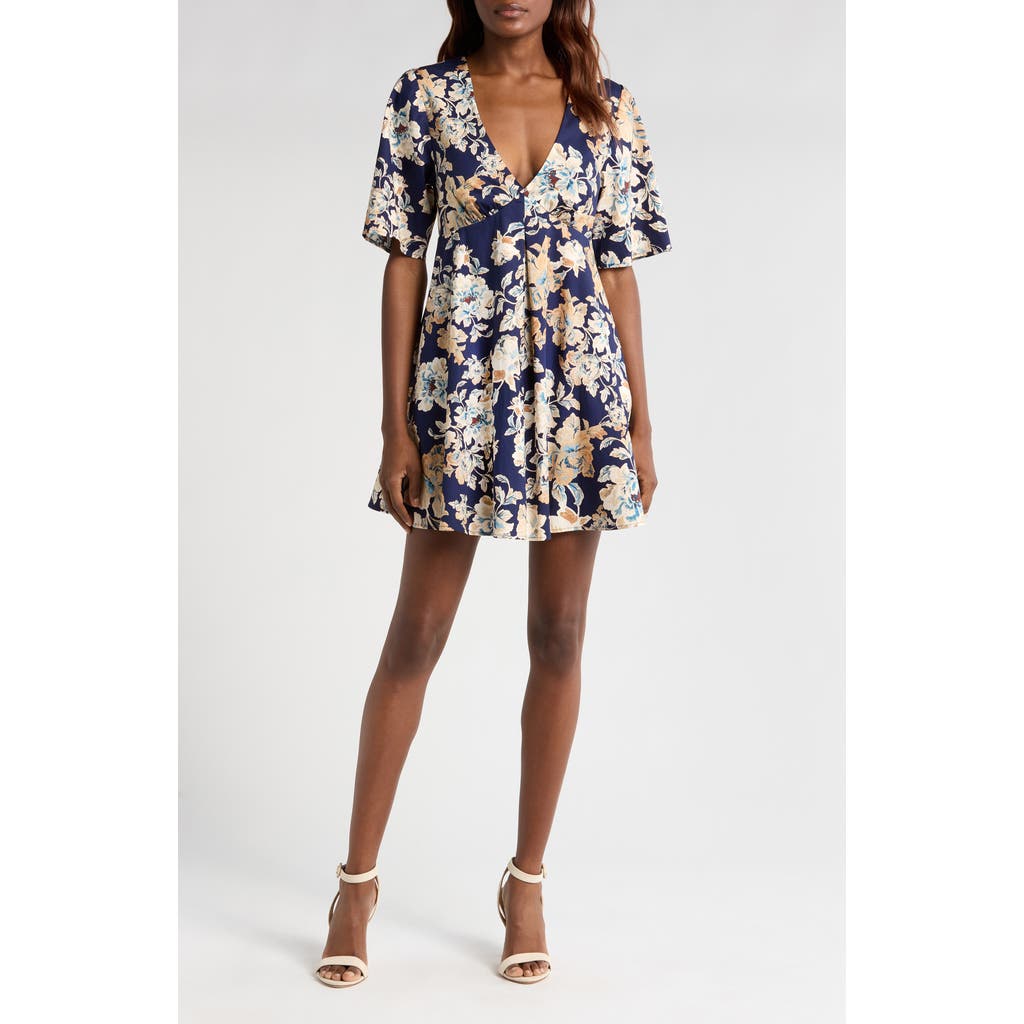 Wayf Zelma Floral Short Sleeve Minidress In Blue