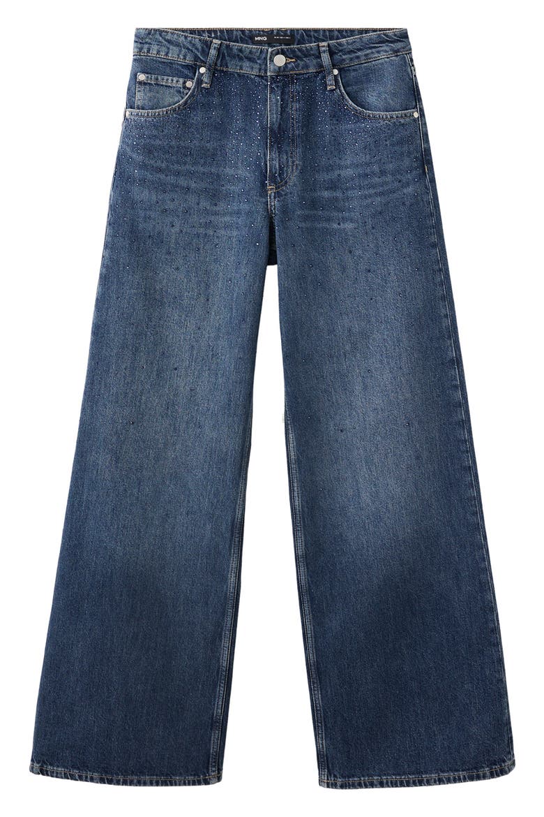 Rhinestone Mid Rise Wide Leg Jeans, Main, color, DARK BLUE