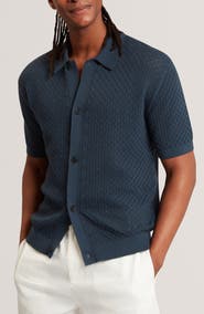 Ted Baker Domati Texture Knit Short Sleeve Button-Up Shirt