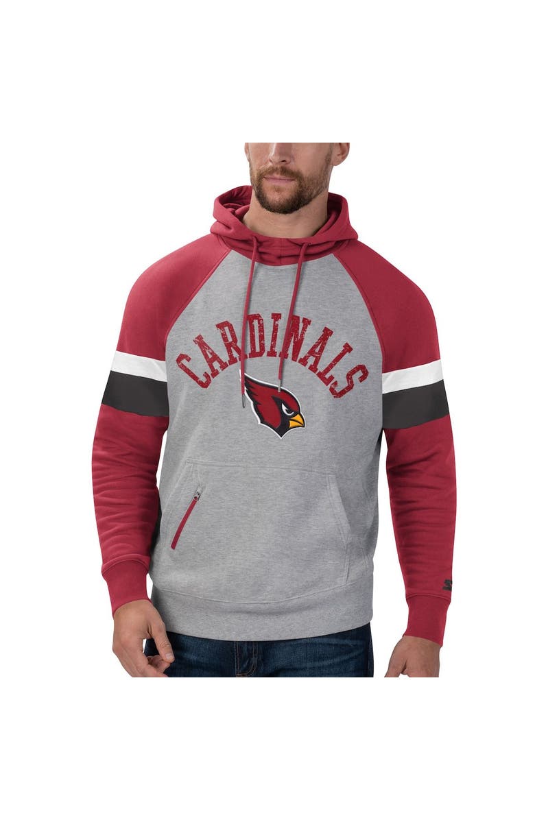 STARTER Men's Starter Heathered Gray/Cardinal Arizona Cardinals Home Run Raglan Pullover Hoodie, Alternate, color, Heather Gray