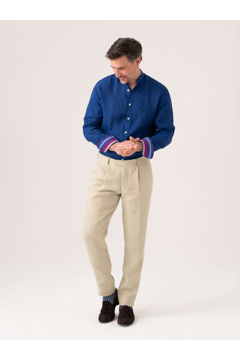 Linen Band Collar Shirt, Alternate, color, Royal Blue