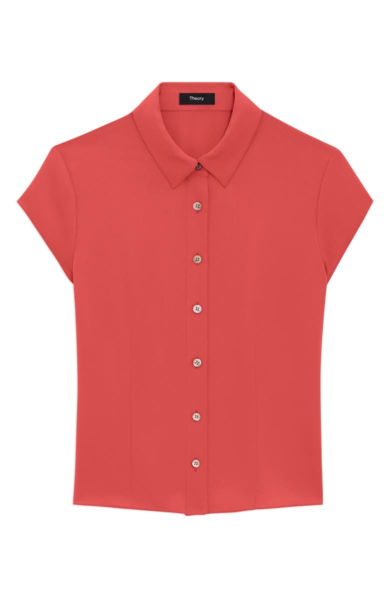 Theory Cap Sleeve Silk Shirt, Alternate, color, Claret