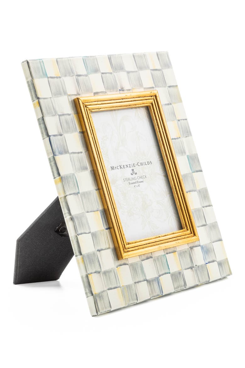 Sterling Check Enameled Steel 4 x 6-Inch Picture Frame, Alternate, color, GREY/ WHITE