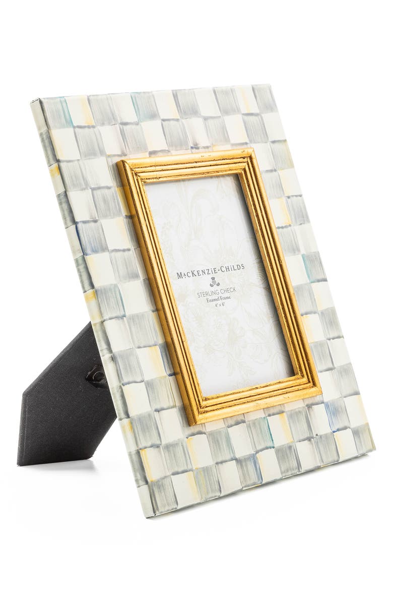 MACKENZIE CHILDS Sterling Check Enameled Steel 4 x 6-Inch Picture Frame, Alternate, color, Grey/ White