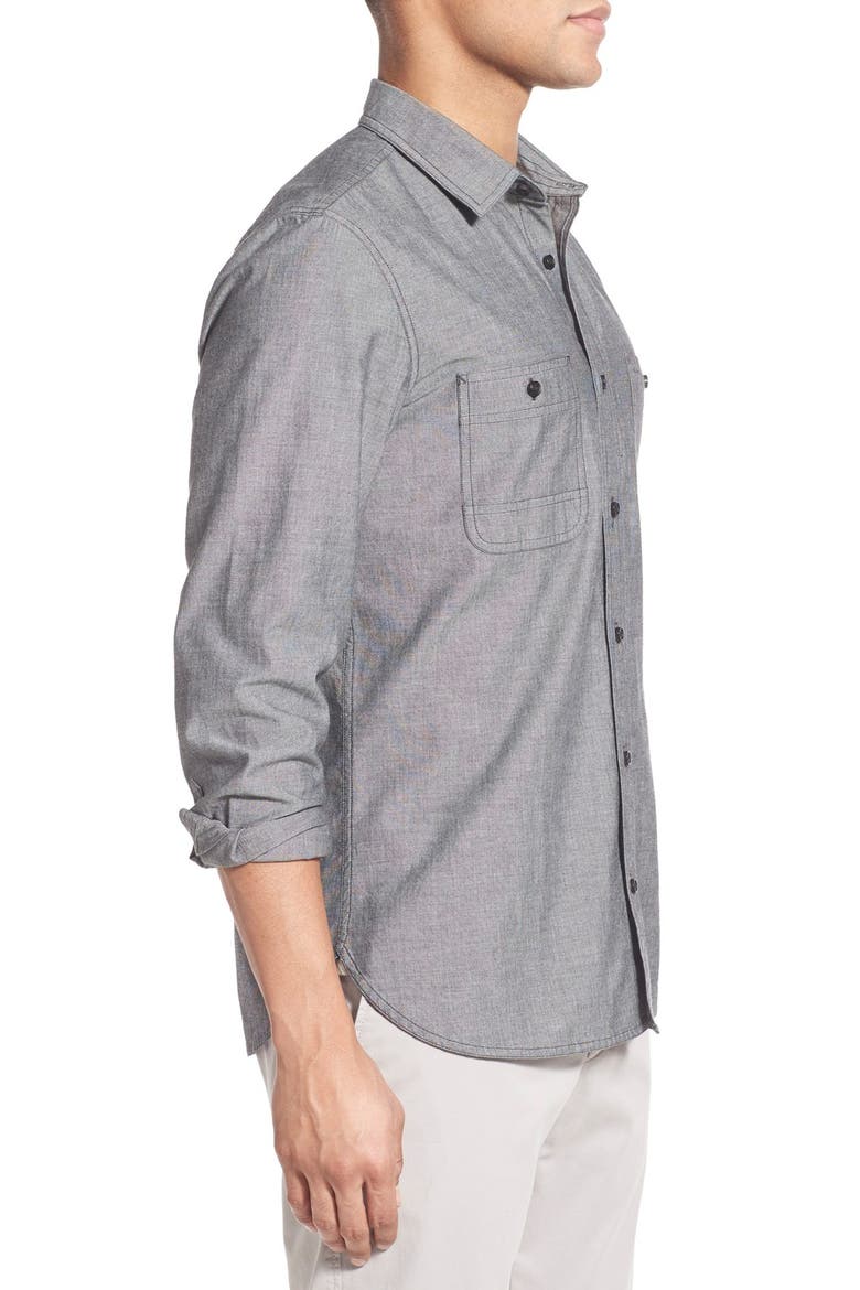 'Workwear' Trim Fit Chambray Sport Shirt, Alternate, color, BLACK