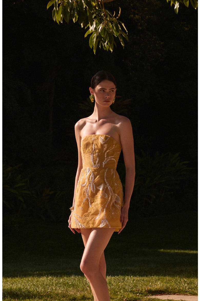 Marisa Floral Strapless Fit & Flare Minidress, Alternate, color, MARIGOLD