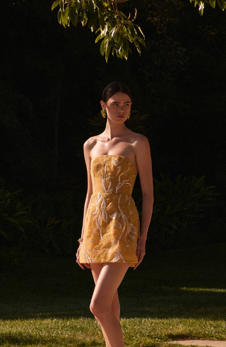 HELSI Marisa Floral Strapless Fit & Flare Minidress, Alternate, color, Marigold