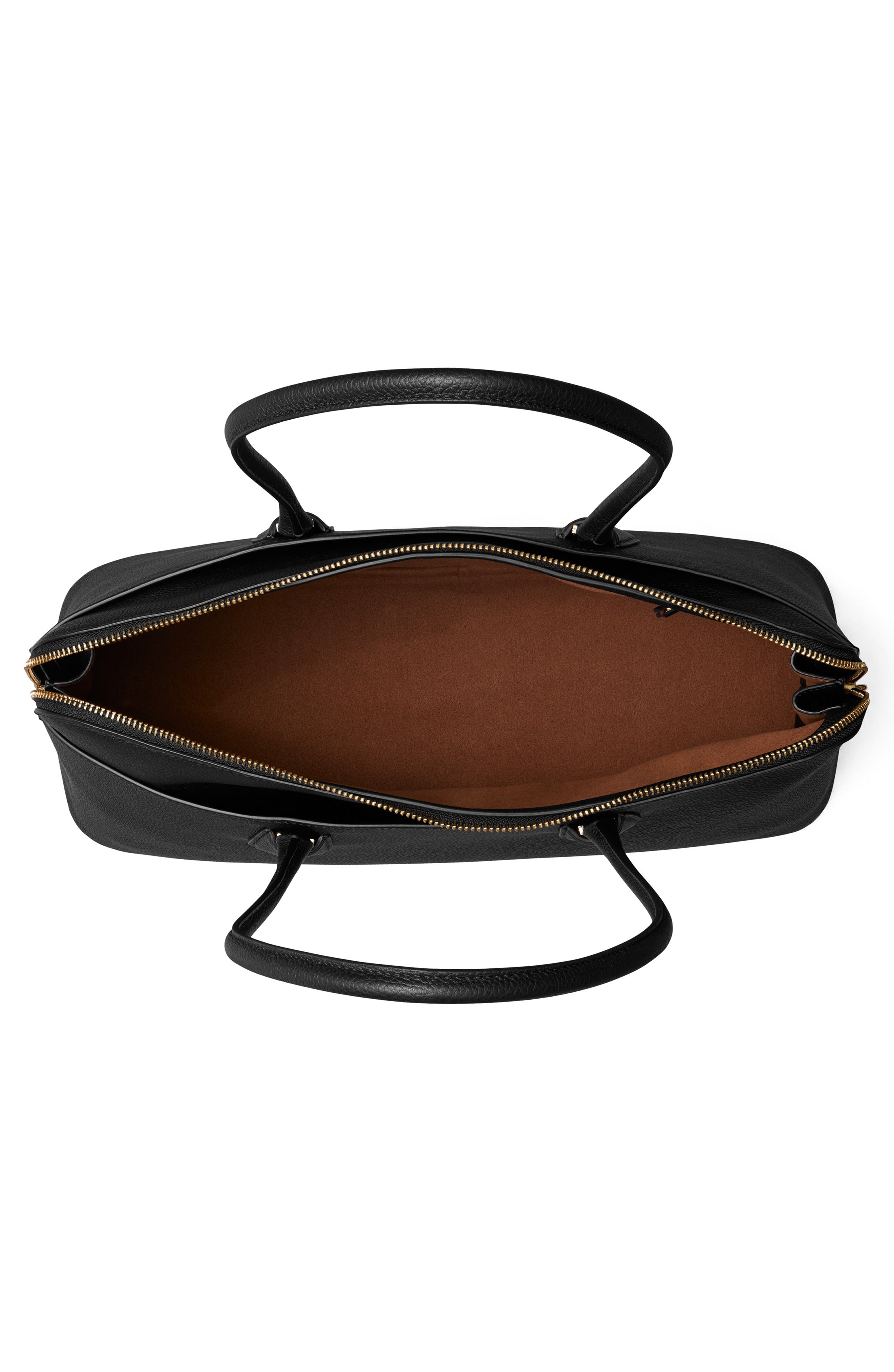 Tory Burch Lock Leather Satchel, Alternate, color, Black