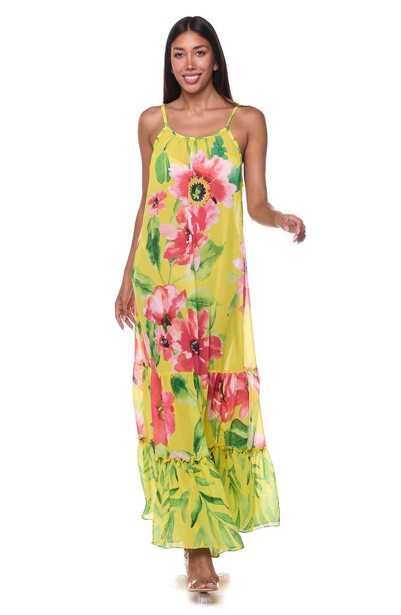 RANEES Tiered Cover-Up Maxi Dress, Alternate, color, Yellow