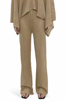 Metallic Pull-On Straight Leg Knit Pants