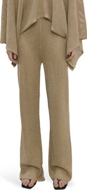 MANGO Metallic Pull-On Straight Leg Knit Pants
