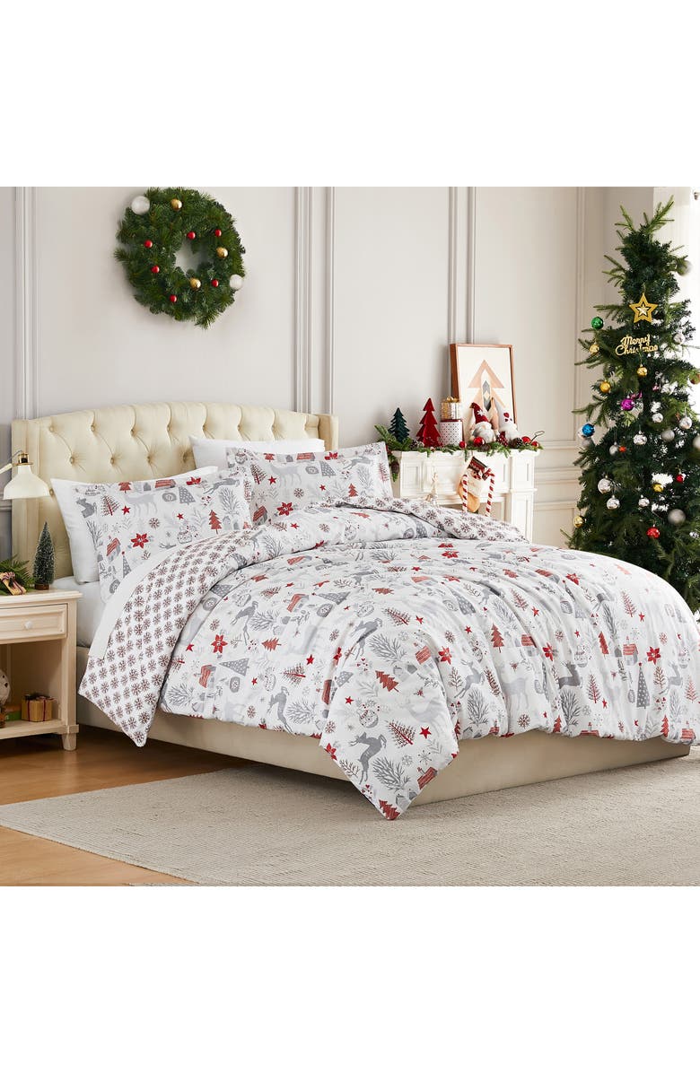 SOUTHSHORE FINE LINENS Holly Jolly Lane Oversize Holiday Duvet Set, Alternate, color, Holly Jolly Lane