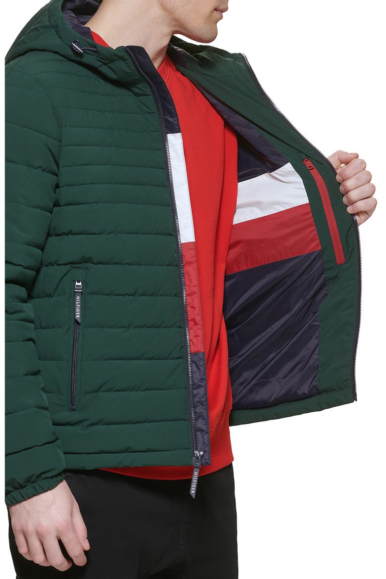 Stretch Quilted Hooded Jacket, Alternate, color, BLACK