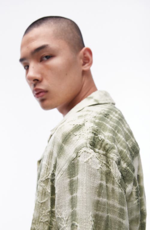 Topman Floral Embroidered Tie Dye Stripe Camp Shirt In Light Green