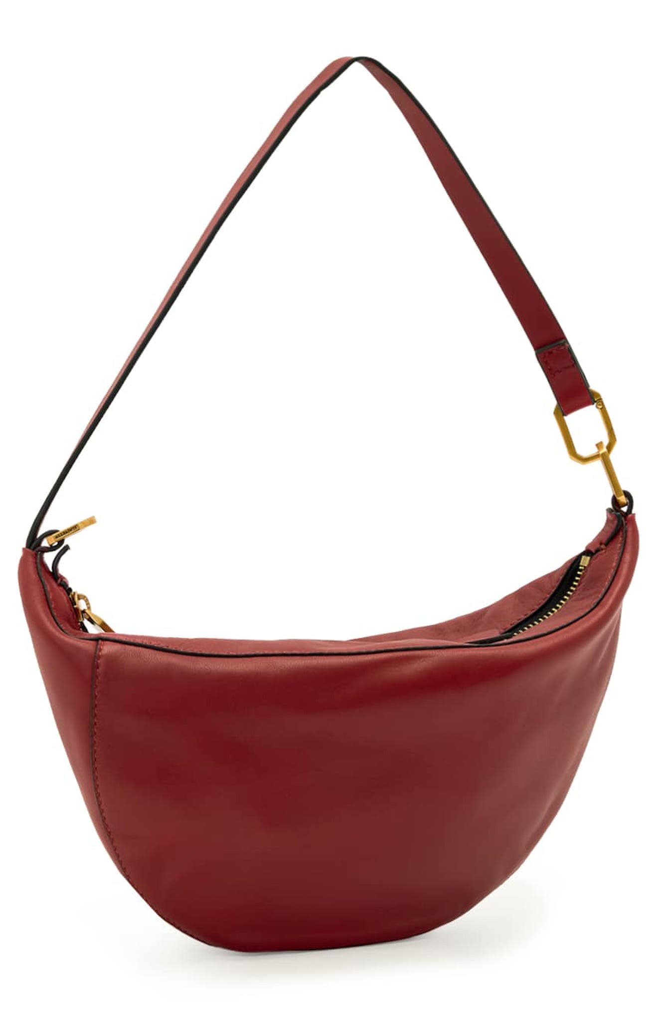 AllSaints Micro Luna Leather Shoulder Bag, Alternate, color, Pyrrole Red