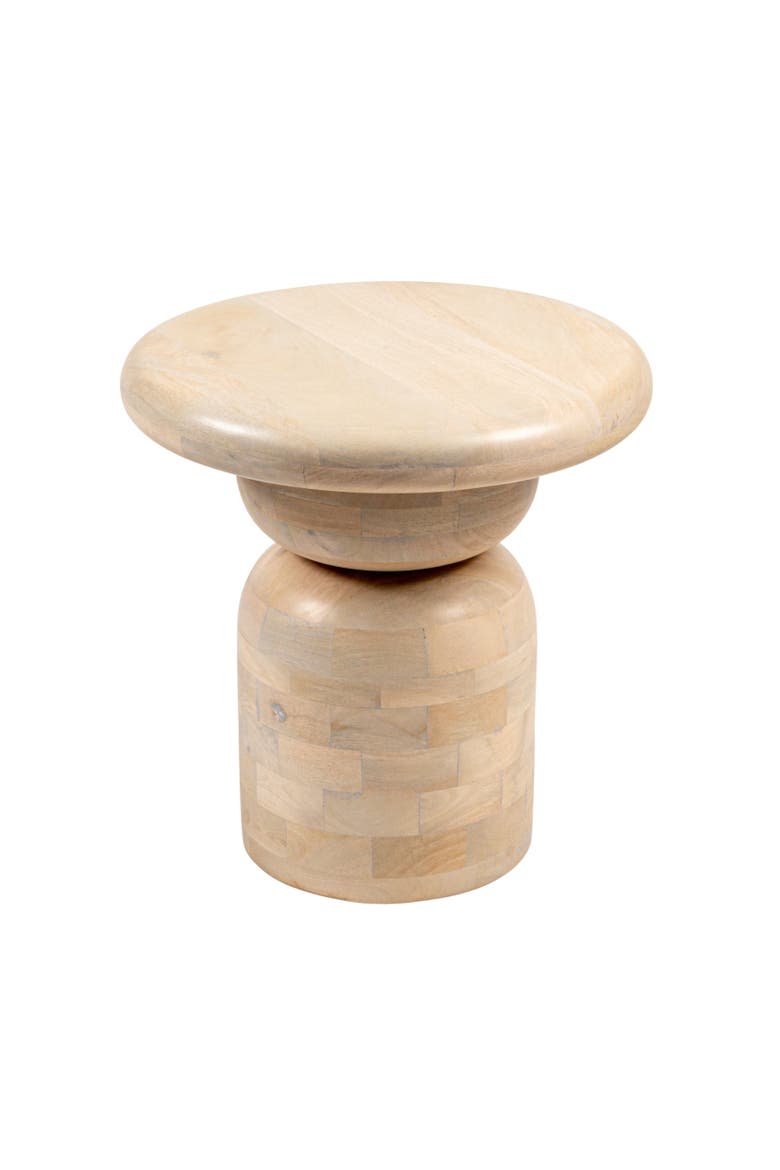Accent Table with Stacked End Grain Base, Main, color, White