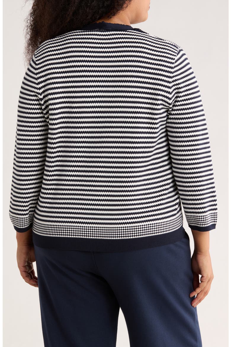 Frayed Trim Stripe Cardigan, Alternate, color, NAVY/ IVORY