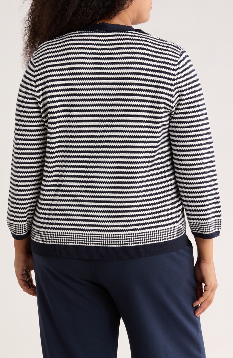 Adrianna Papell Frayed Trim Stripe Cardigan, Alternate, color, Navy/ Ivory