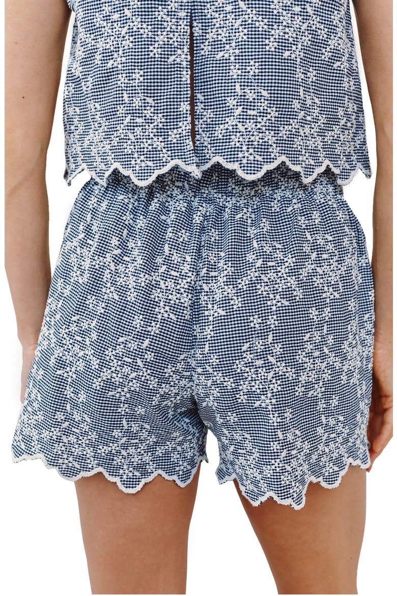 Catalina Floral Embroidered Gingham Cotton Shorts, Alternate, color, FLORAL GINGHAM