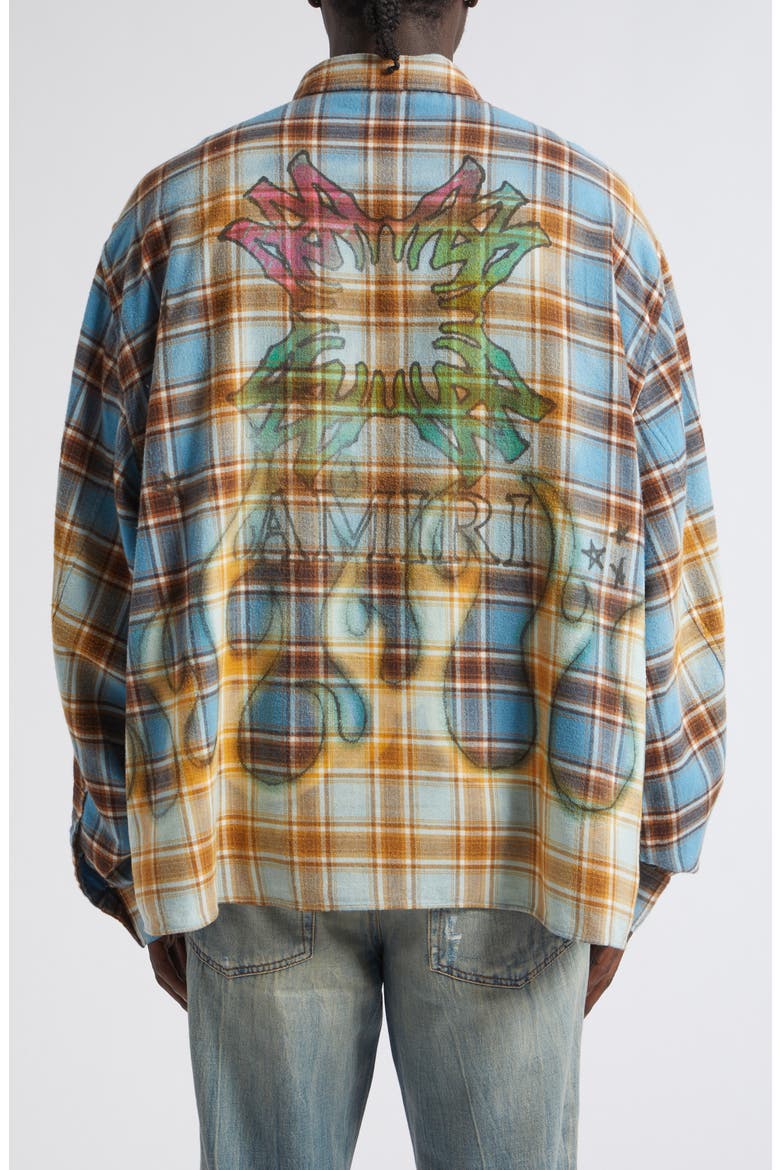 MA Quad Flames Plaid Cotton Flannel Button-Up Shirt, Alternate, color, BLUE
