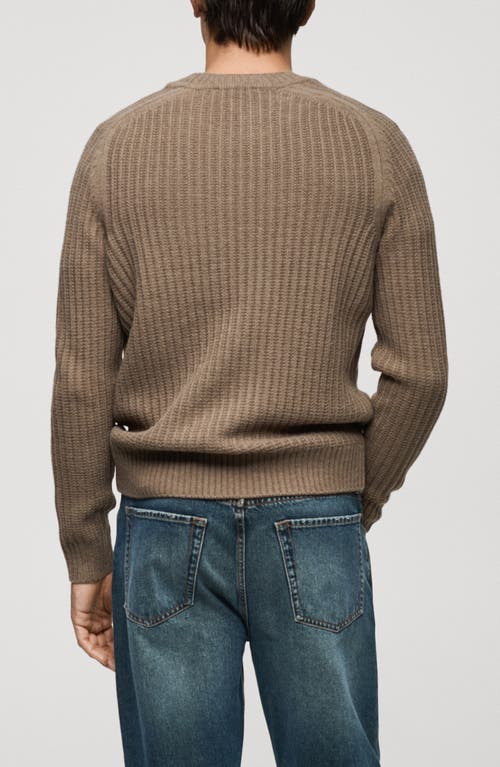 Mango Crewneck Rib Sweater In Coffee