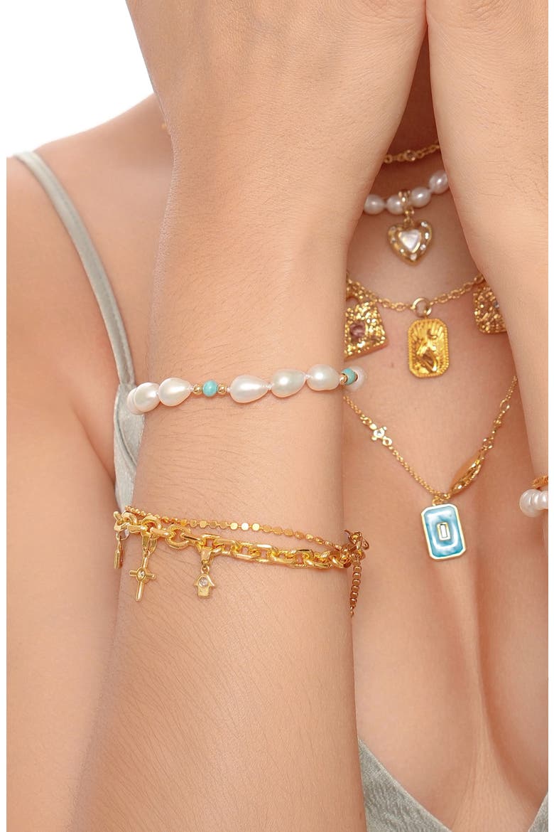 Freshwater Pearl & Turquoise Bracelet, Alternate, color, WHITE