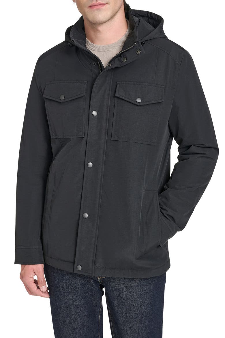 Hooded Waterproof Field Jacket, Main, color, BLACK