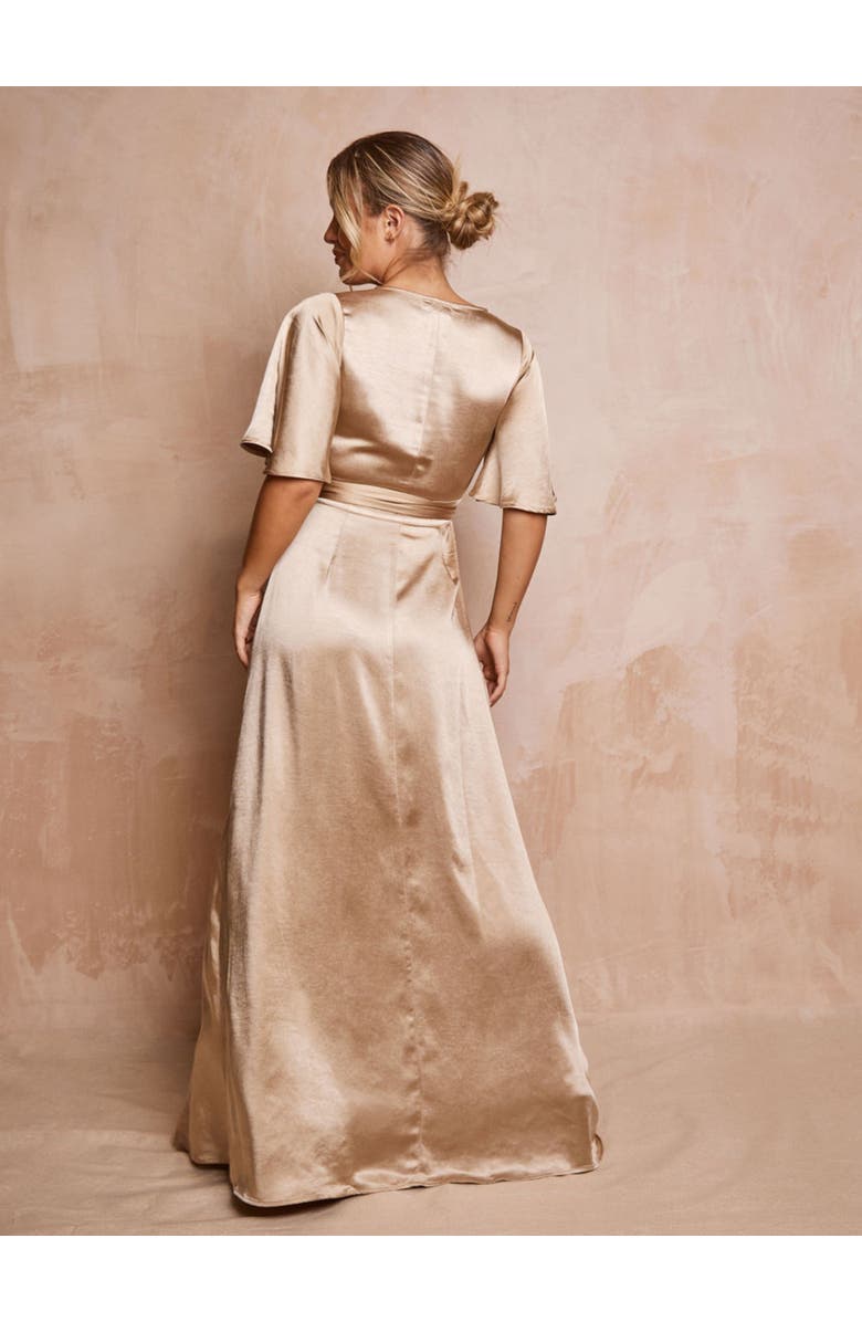 Six Stories Wrap Tie Satin Bridesmaid Dress, Alternate, color, Champagne