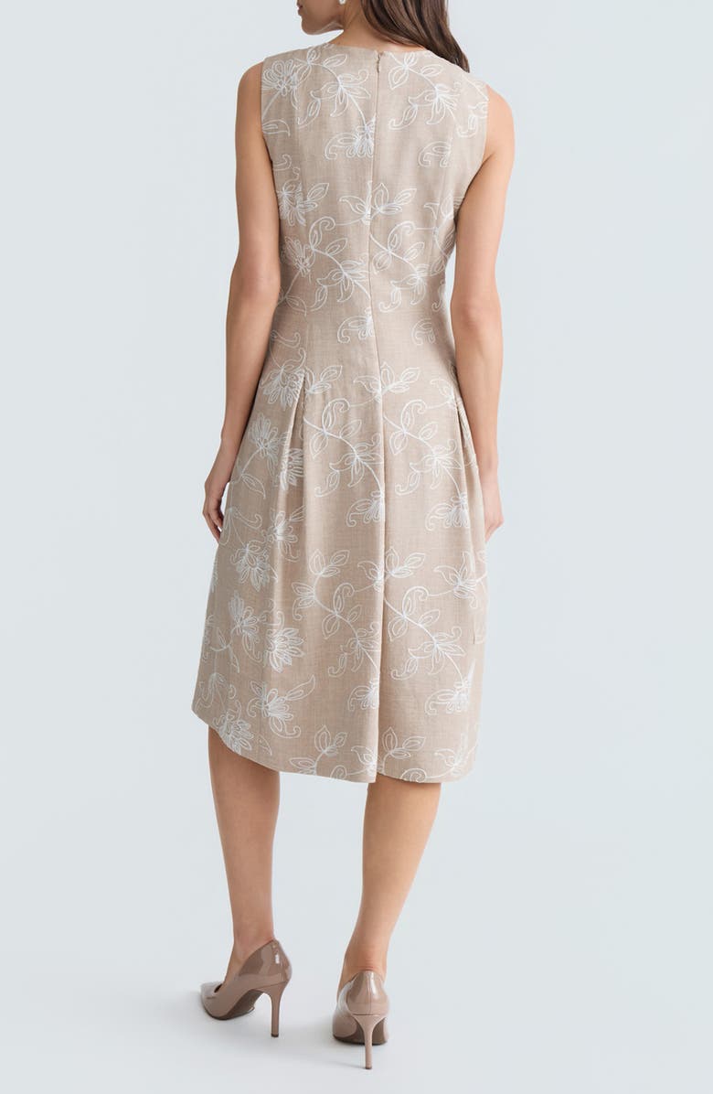 KASPER Embroidered Fit & Flare Dress, Alternate, color, Straw Melange/ White