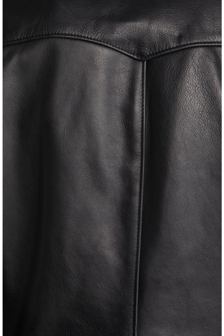 Leather Moto Jacket with Genuine Shearling Trim, Alternate, color, BLACK