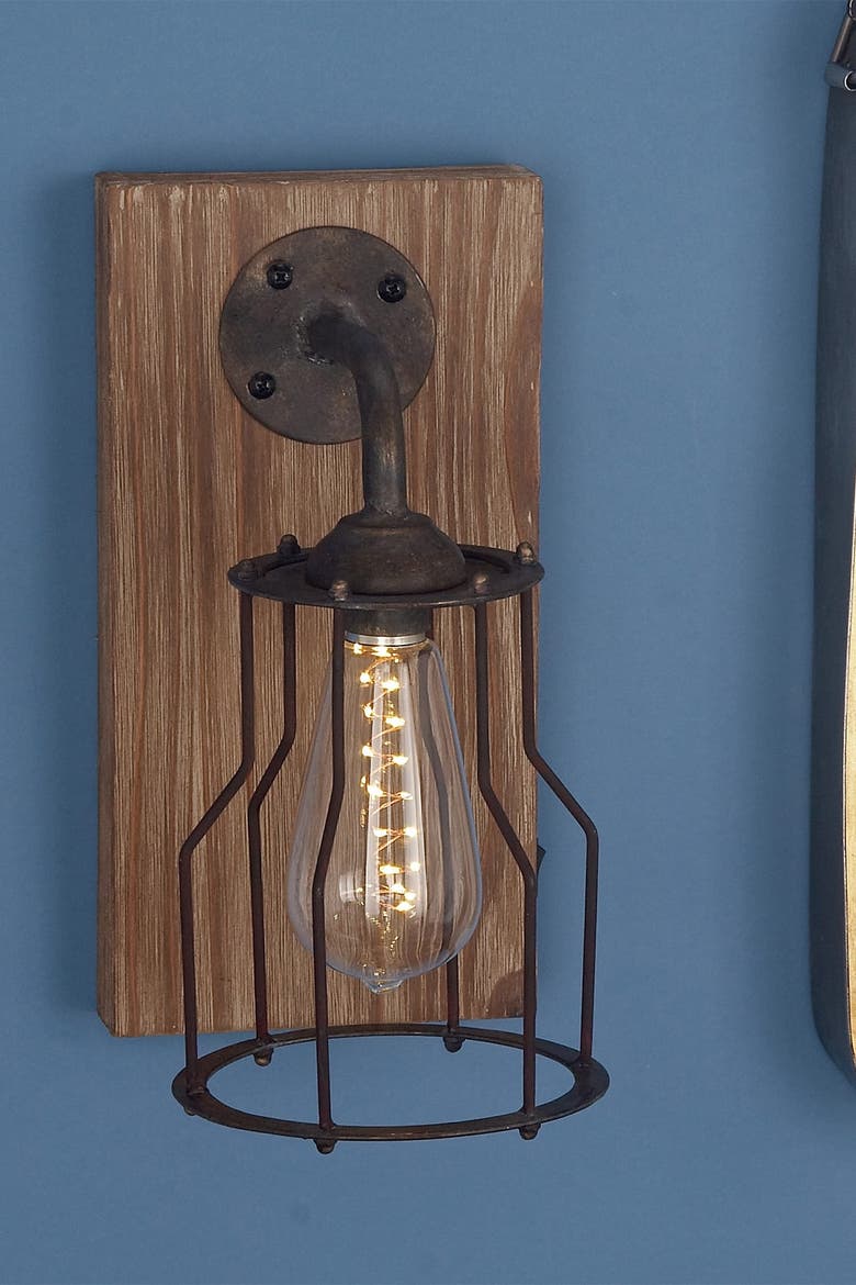 Brown Metal Geometric Wall Sconce with LED Embedded Bulb, Alternate, color, BROWN