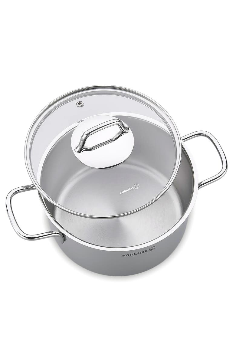 Korkmaz Perla 2 Piece 6.8 Liter Stainless Steel Casserole with Lid, Alternate, color, Silver