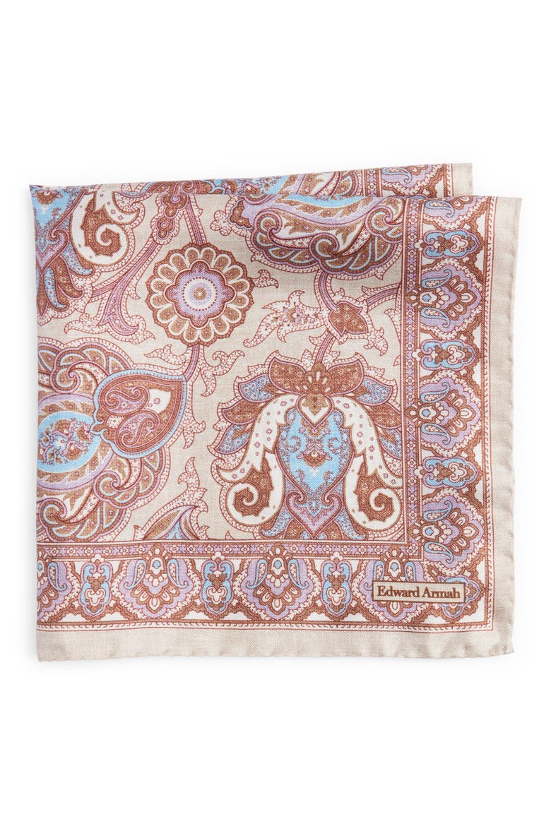 Persian Print Silk Pocket Square, Main, color, BEIGE