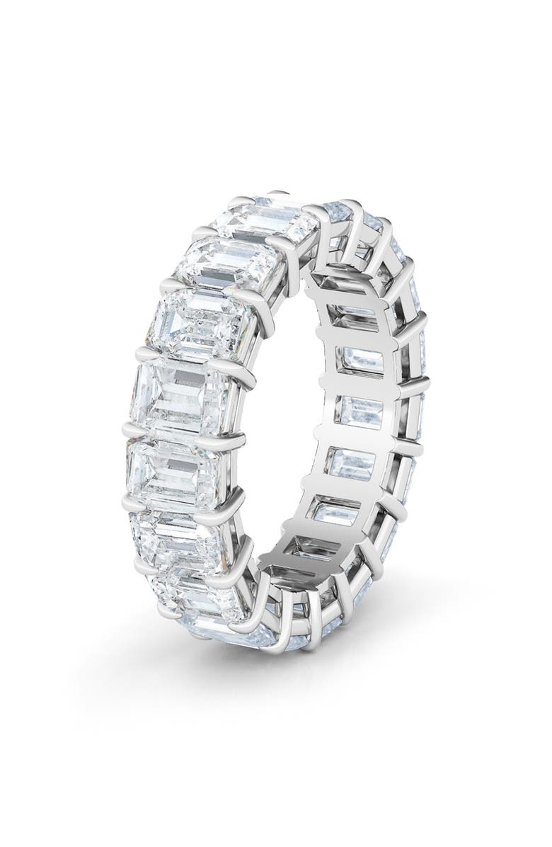 HauteCarat Emerald Cut Lab Created Diamond 18K Gold Eternity Band, Main, color, White Gold