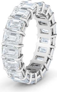 HauteCarat Emerald Cut Lab Created Diamond 18K Gold Eternity Band
