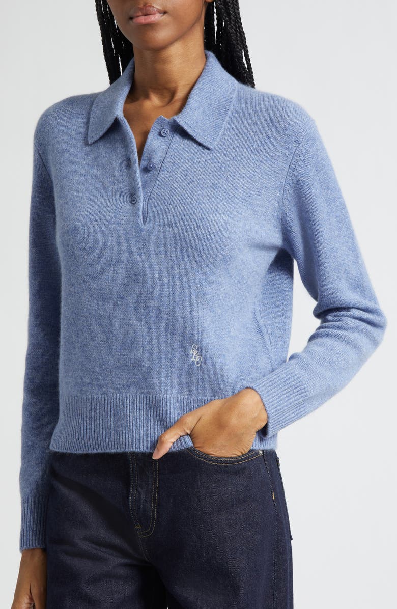 Sporty 
Rich Embroidered Logo Cashmere 
Wool Polo Sweater, Alternate, color, Colony Blue