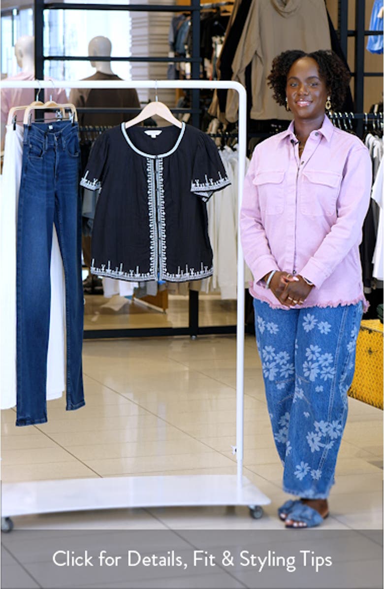 Embroidered Crinkle Front Button Top, sales video thumbnail