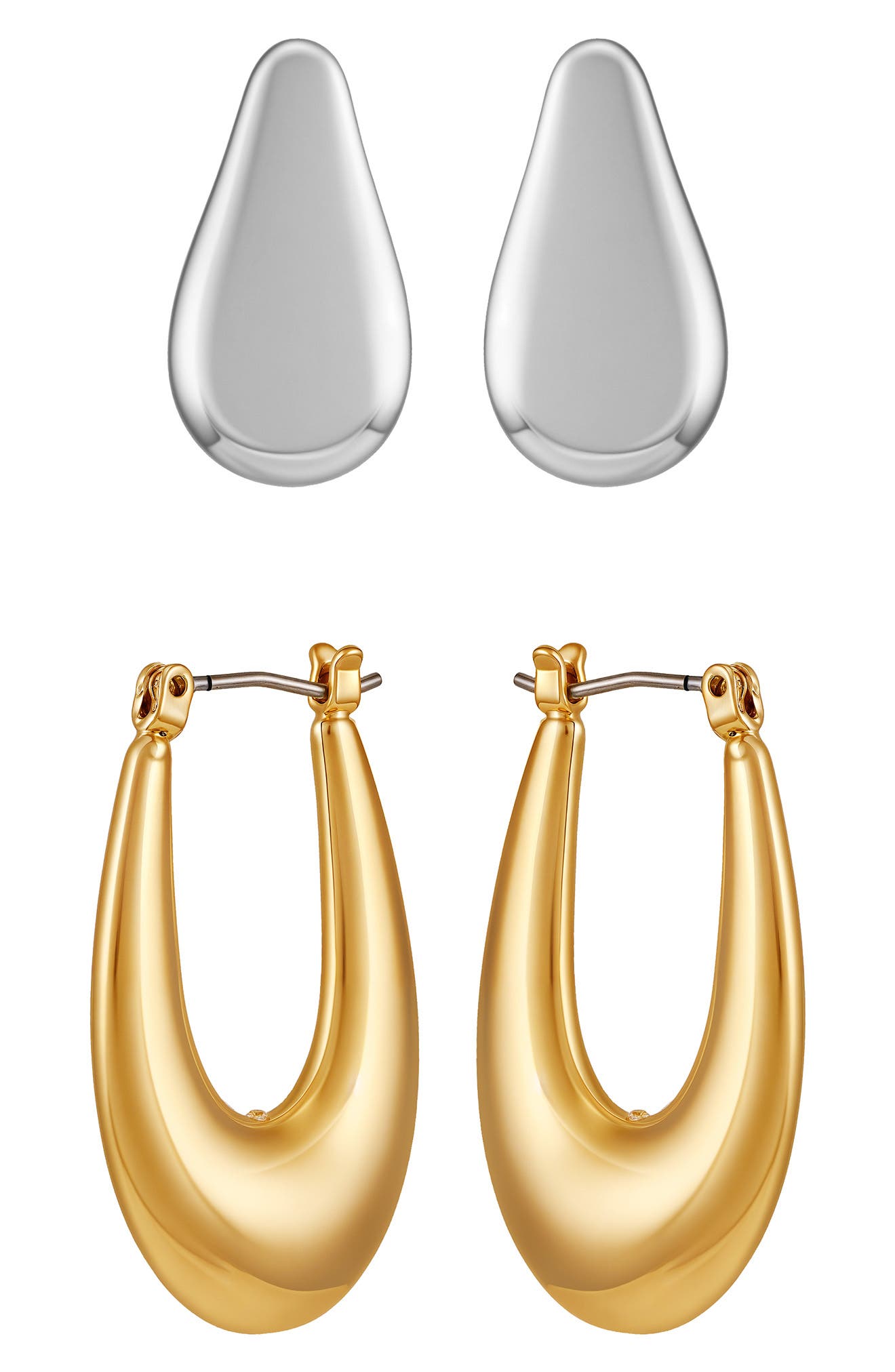 Vince Camuto Set of 2 Two-Tone Teardrop & Oval Hoop Earrings