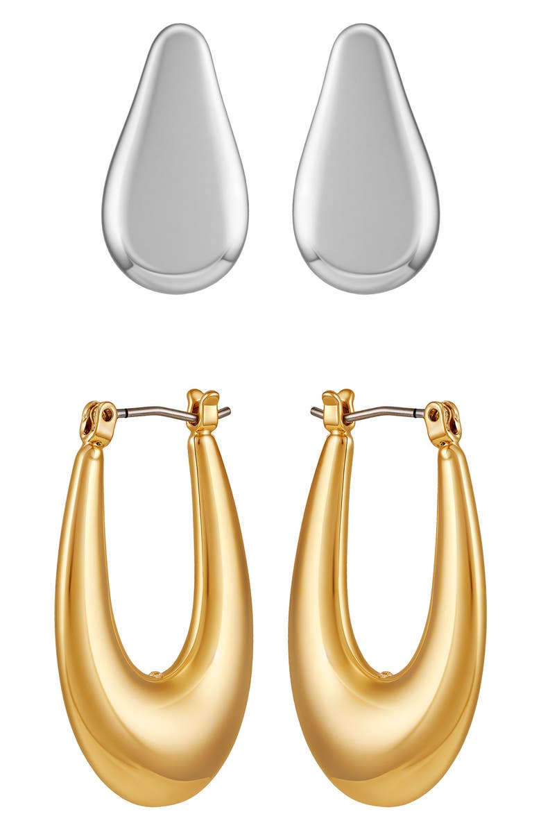 Vince Camuto Set of 2 Two-Tone Teardrop & Oval Hoop Earrings, Main, color, Two Tone
