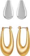 Vince Camuto Set of 2 Two-Tone Teardrop & Oval Hoop Earrings