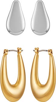Vince Camuto Set of 2 Two-Tone Teardrop & Oval Hoop Earrings