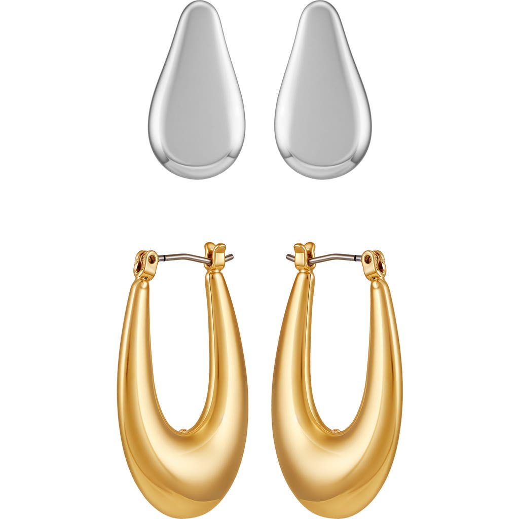 Vince Camuto Set Of 2 Two-tone Teardrop & Oval Hoop Earrings In Multi