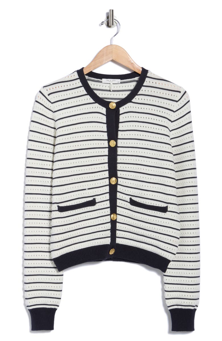 rag & bone Evelyn Stripe Organic Cotton Blend Cardigan, Alternate, color, Ivory Multi