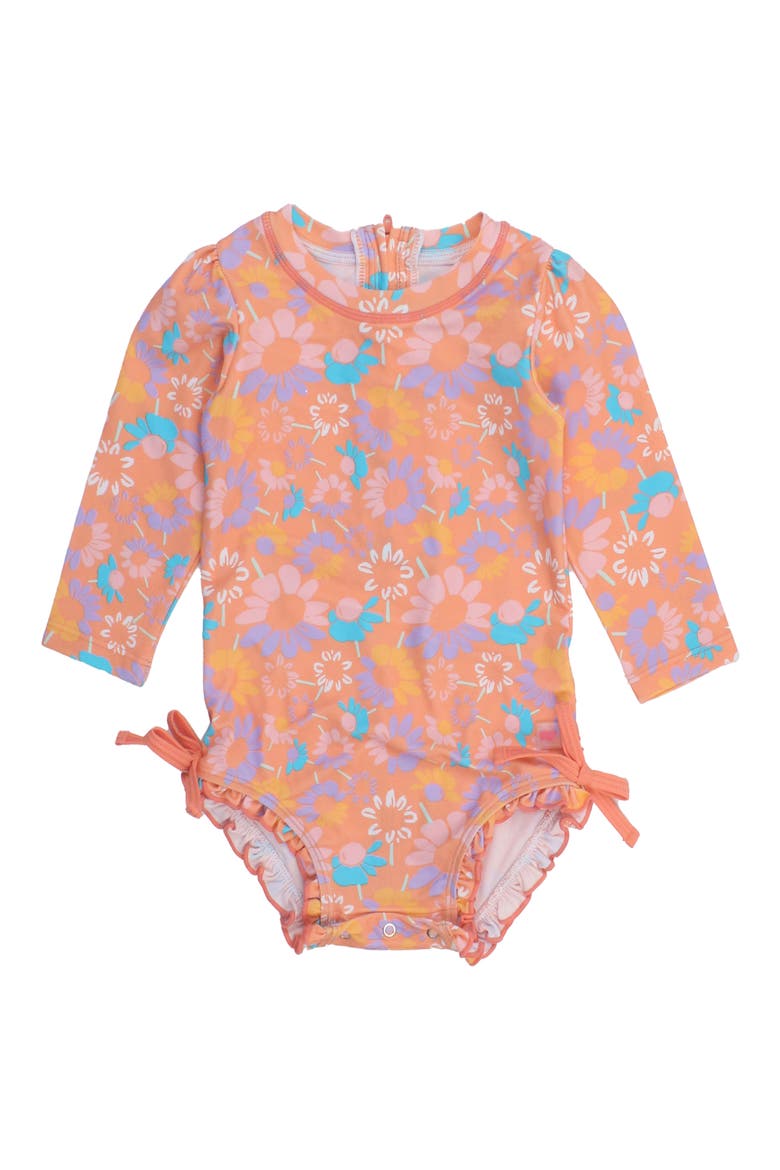 Coral Floral One-Piece Rashguard Swimsuit, Main, color, ORANGE