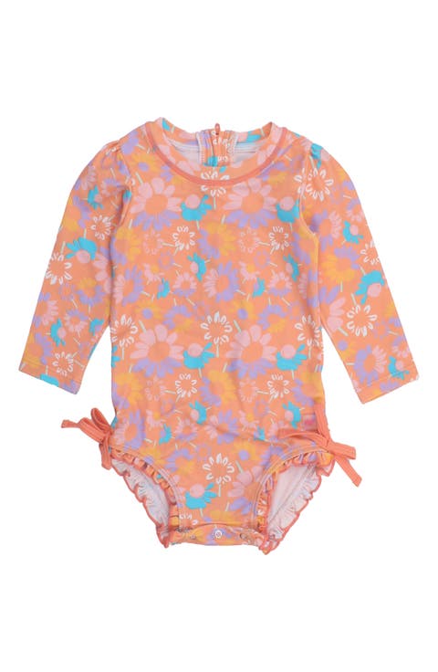 Coral Floral One-Piece Rashguard Swimsuit (Baby)