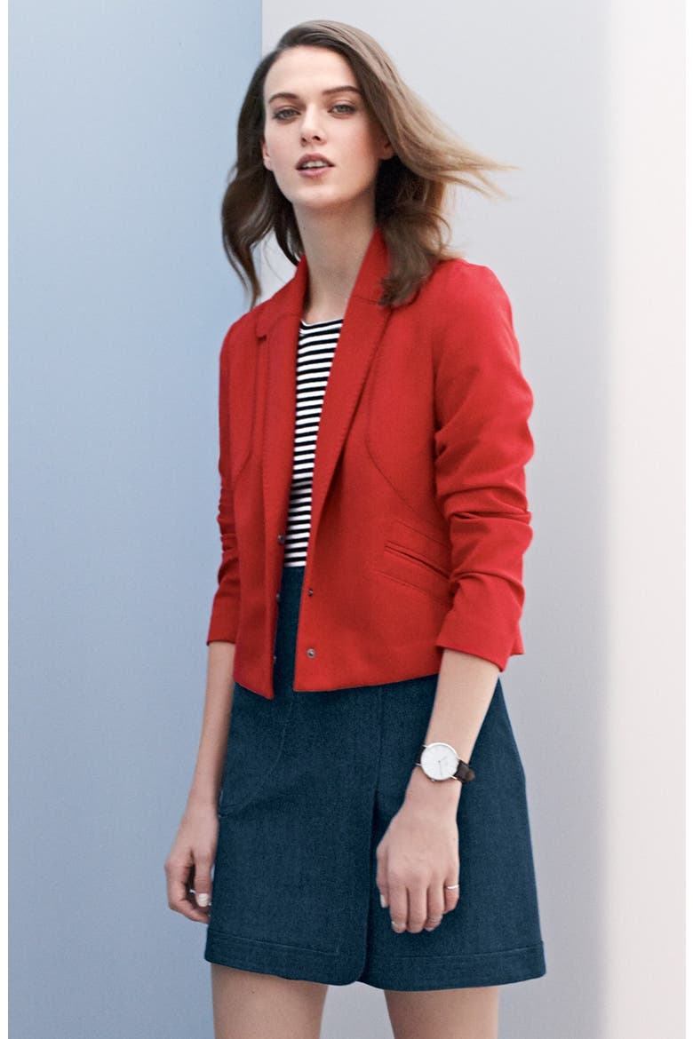 Pickstitch Detail Snap Front Jacket, Alternate, color, BLACK