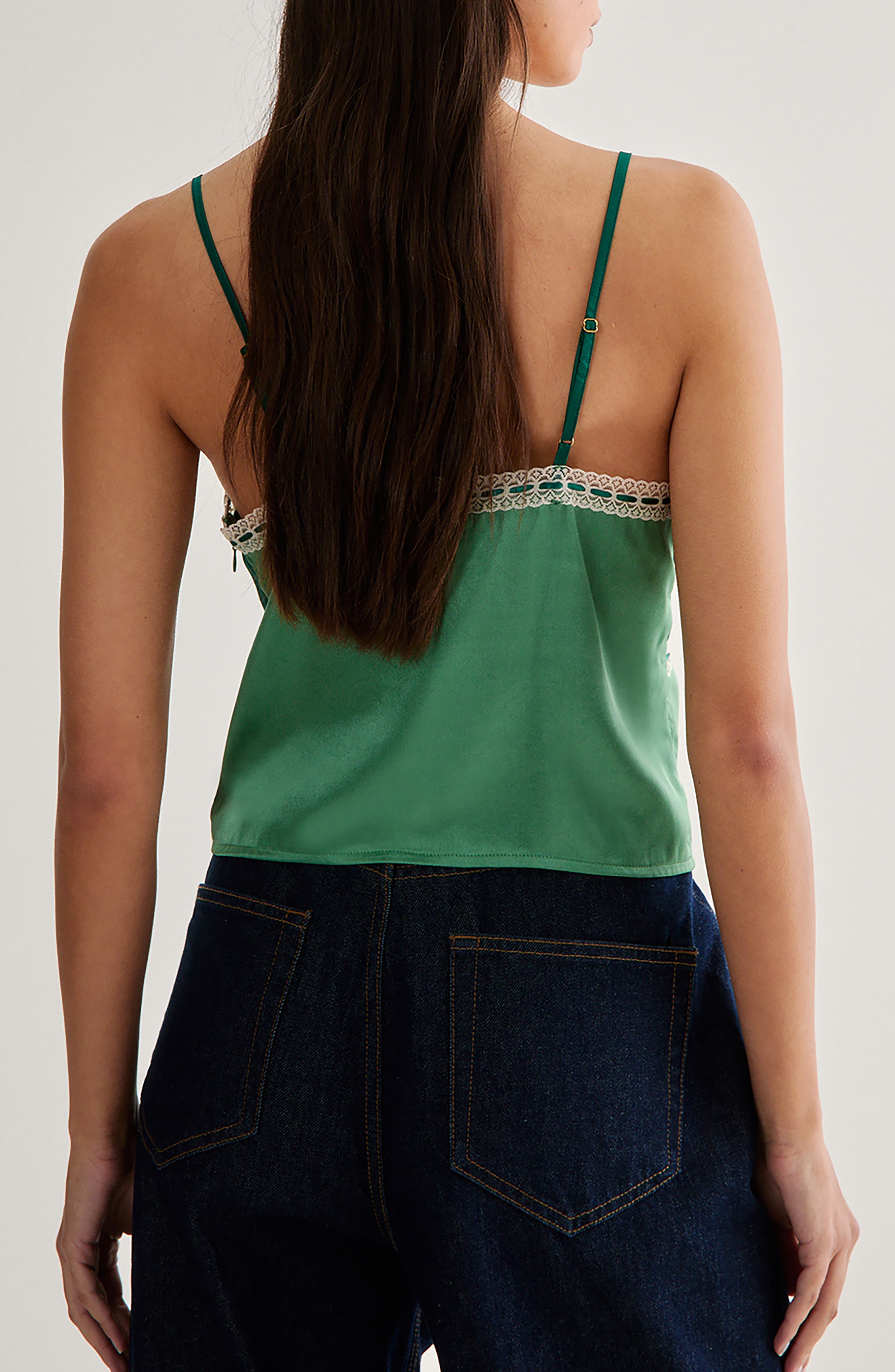 Lace Trim Satin Camisole - image 2