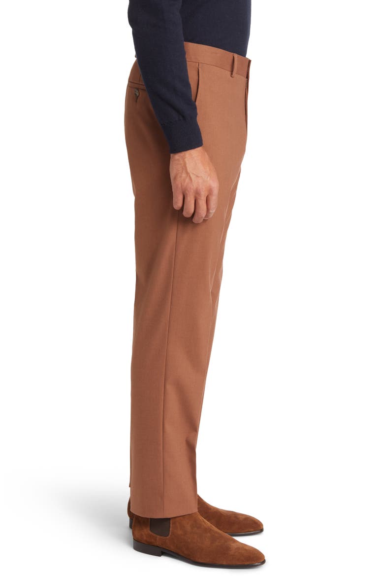 Trim Fit Stretch Flat Front Trousers, Alternate, color, RUST ARGAN OIL